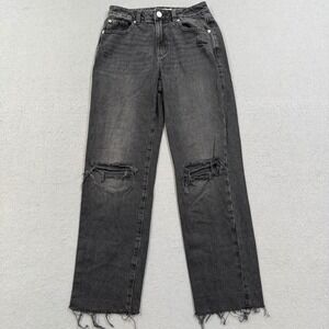 Garage Jeans Women's 1/25 Black High Rise Ripped Distressed Vintage Straight Y2K